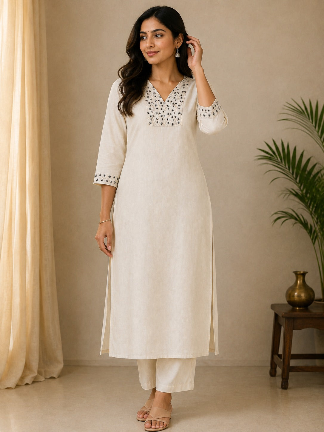 Golden Embroidery, Sugar Beads & Green Thread Soft Tissue Silk Kurti*