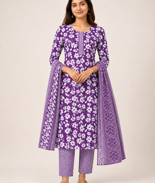 Elegant Purple Cotton Three-Piece Set