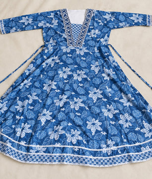 Blue Floral Cotton 3-Piece Kurti Set