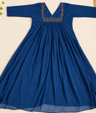 Premium Royal Blue Georgette A-Line Kurti