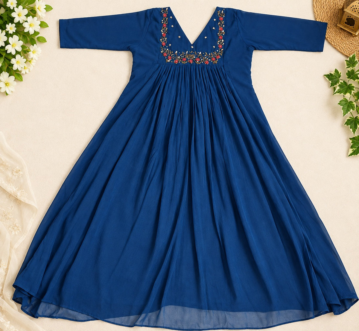 Premium Royal Blue Georgette A-Line Kurti