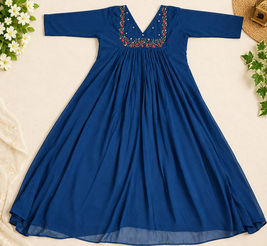 Premium Royal Blue Georgette A-Line Kurti