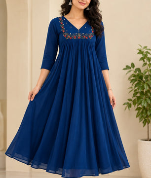Premium Royal Blue Georgette A-Line Kurti
