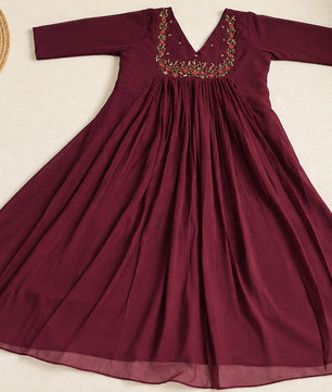 Premium Georgette A-Line Kurti – Maroon