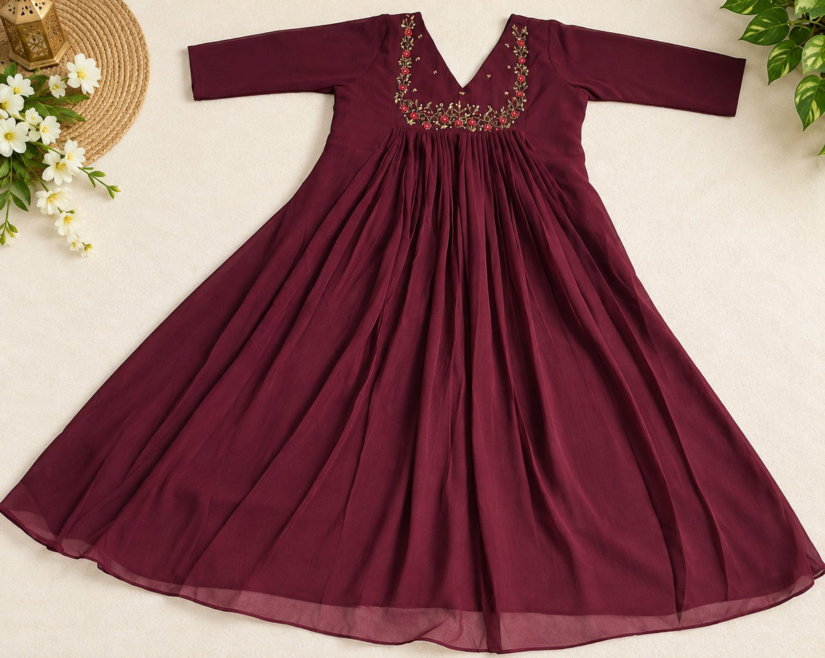 Premium Georgette A-Line Kurti – Maroon