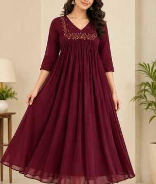 Premium Georgette A-Line Kurti – Maroon