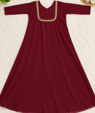 Elegant Maroon Georgette A-Line Kurti