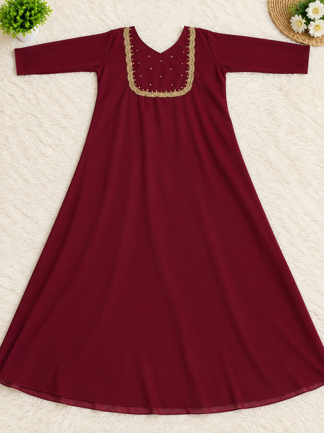 Elegant Maroon Georgette A-Line Kurti