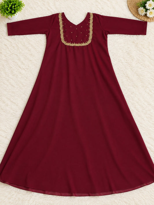 Elegant Maroon Georgette A-Line Kurti