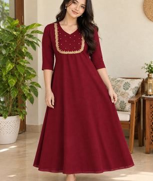 Elegant Maroon Georgette A-Line Kurti