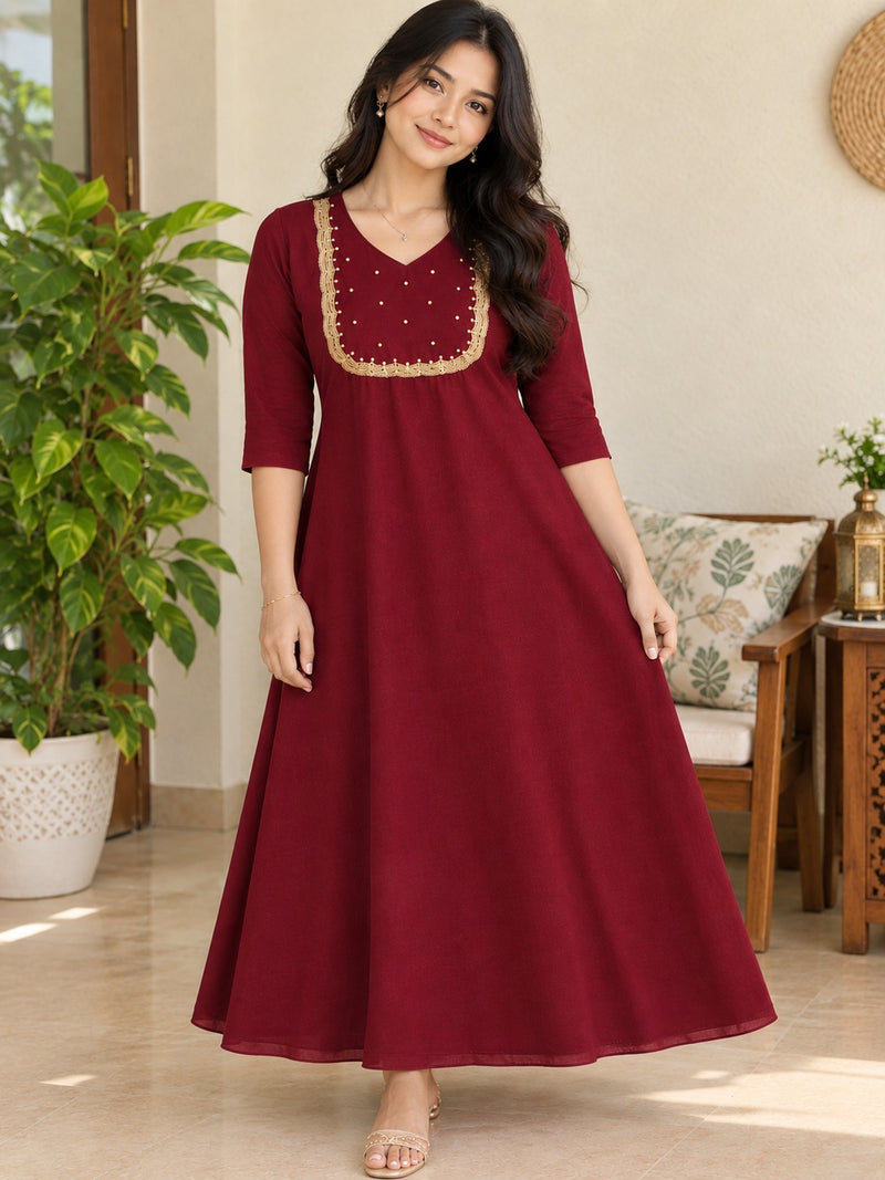 Elegant Maroon Georgette A-Line Kurti