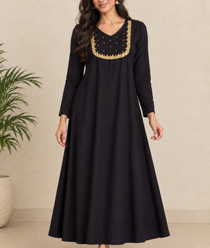 Dark Coffee Brown Georgette A-Line Kurti