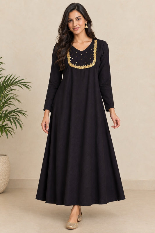 Dark Coffee Brown Georgette A-Line Kurti