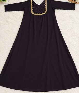 Dark Coffee Brown Georgette A-Line Kurti