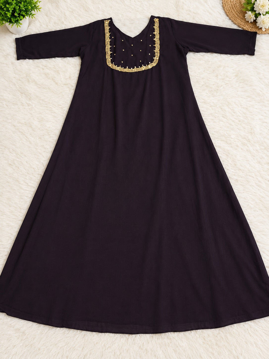 Dark Coffee Brown Georgette A-Line Kurti