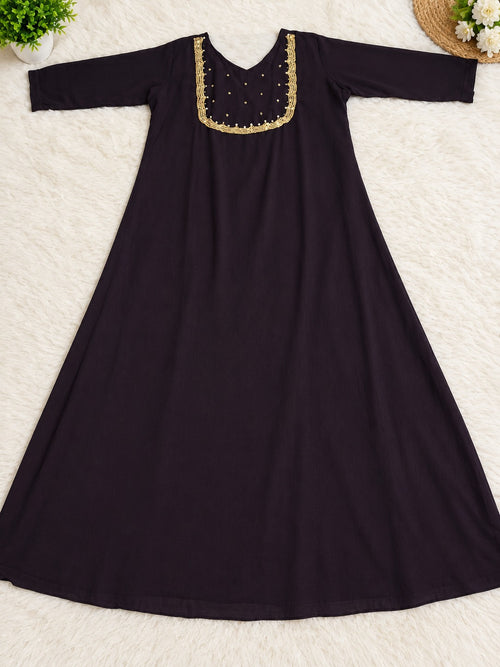 Dark Coffee Brown Georgette A-Line Kurti