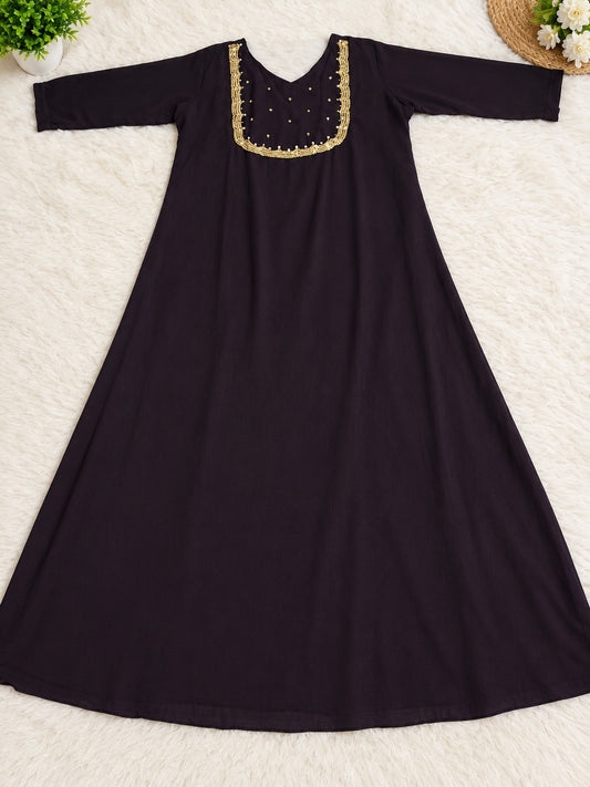 Dark Coffee Brown Georgette A-Line Kurti