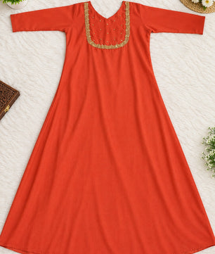 Elegant Coral Orange Georgette A-Line Kurti