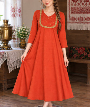Elegant Coral Orange Georgette A-Line Kurti