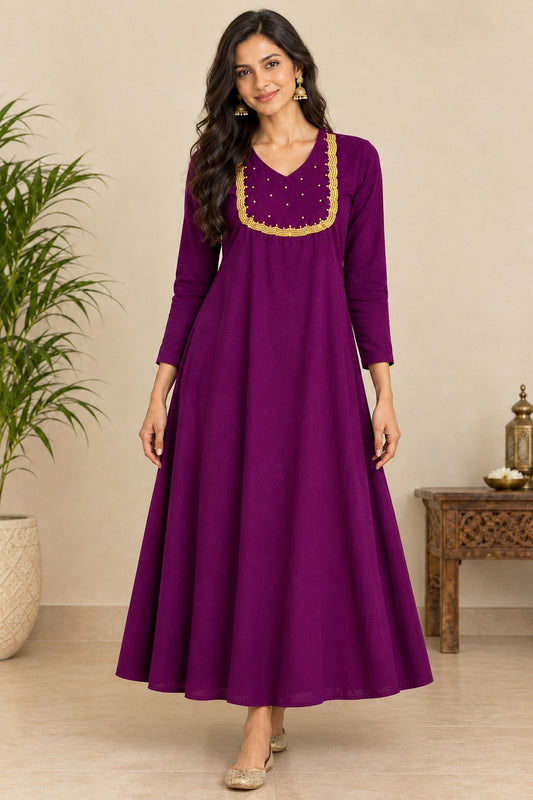 Elegant Deep Magenta Georgette A-Line Kurti
