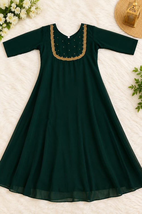 Elegant Bottle Green Georgette A-Line Kurti