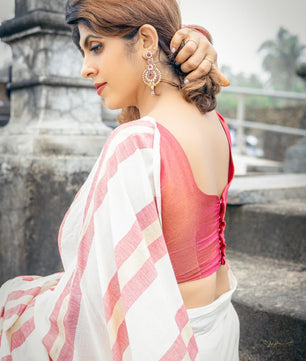 Sarva stripes : Mulloth Stripes Saree half saree model with tussles (handloom replica)