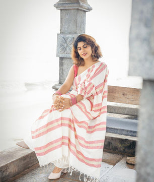 Sarva stripes : Mulloth Stripes Saree half saree model with tussles (handloom replica)