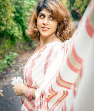 Sarva stripes : Mulloth Stripes Saree half saree model with tussles (handloom replica)