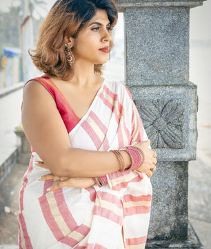 Sarva stripes : Mulloth Stripes Saree half saree model with tussles (handloom replica)