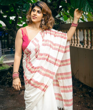 Sarva stripes : Mulloth Stripes Saree half saree model with tussles (handloom replica)