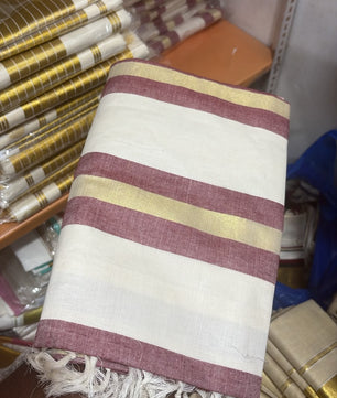 Sarva stripes : Mulloth Stripes Saree half saree model with tussles (handloom replica)