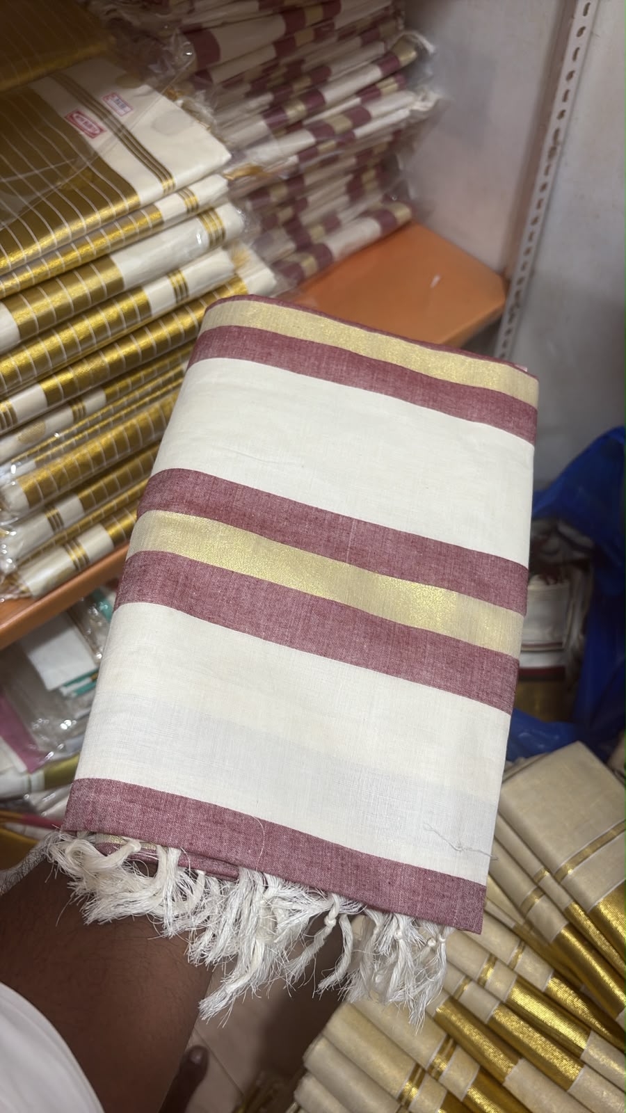 Sarva stripes : Mulloth Stripes Saree half saree model with tussles (handloom replica)