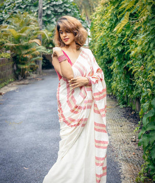 Sarva stripes : Mulloth Stripes Saree half saree model with tussles (handloom replica)