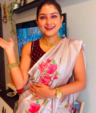 Rose Gold Bloomed Tissue Saree