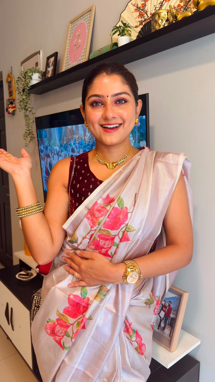 Rose Gold Bloomed Tissue Saree