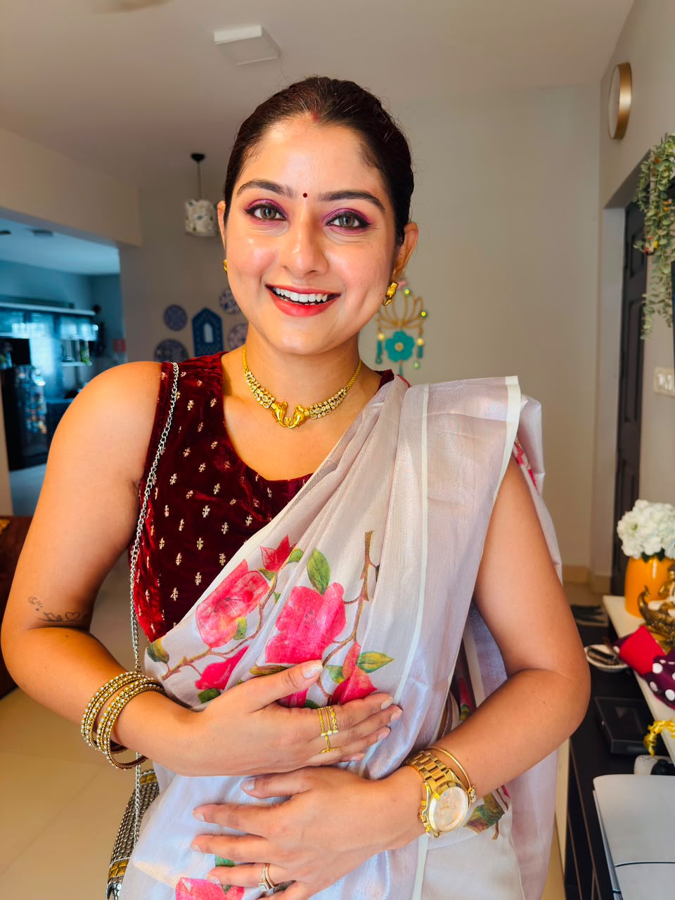 Rose Gold Bloomed Tissue Saree