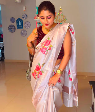 Rose Gold Bloomed Tissue Saree