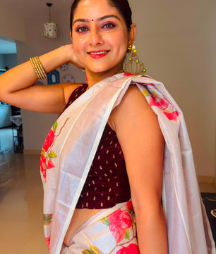 Rose Gold Bloomed Tissue Saree