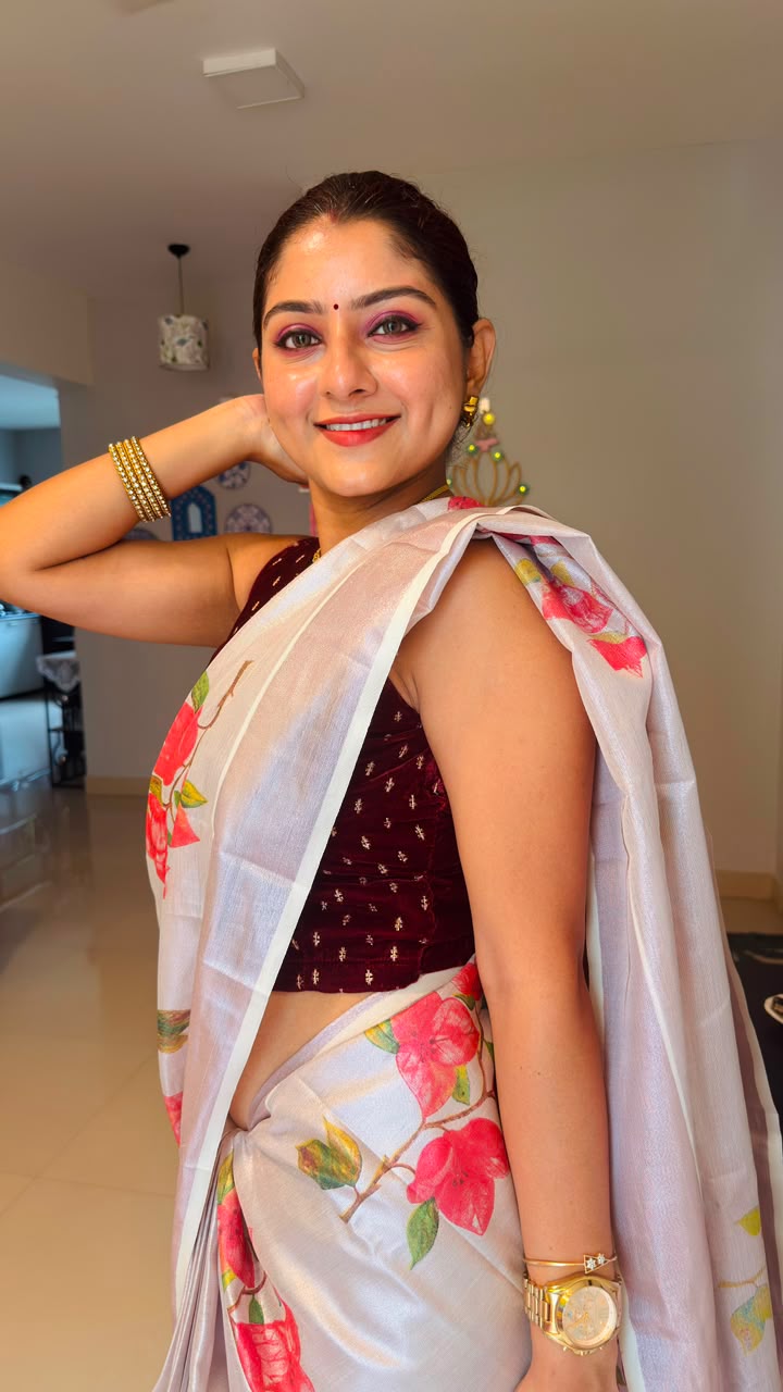 Rose Gold Bloomed Tissue Saree