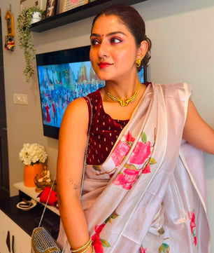 Rose Gold Bloomed Tissue Saree