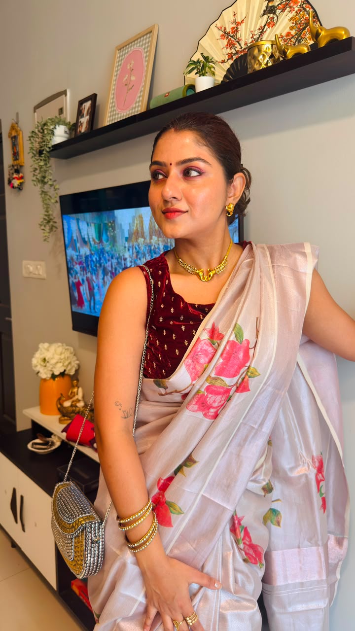 Rose Gold Bloomed Tissue Saree