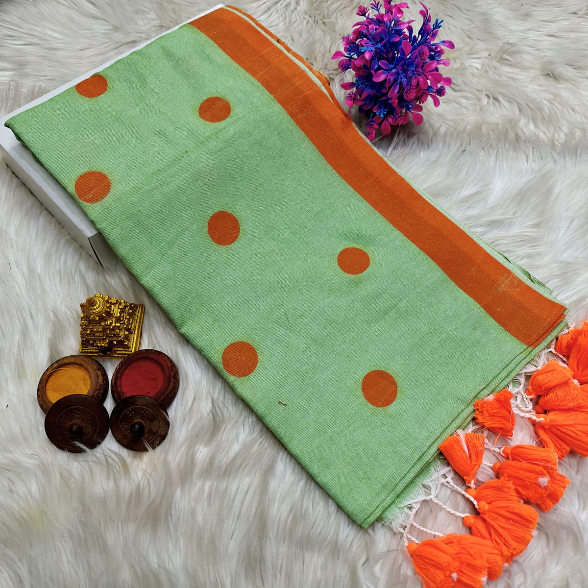 Lola Collections – Premium Ball Print Khadi Cotton Saree