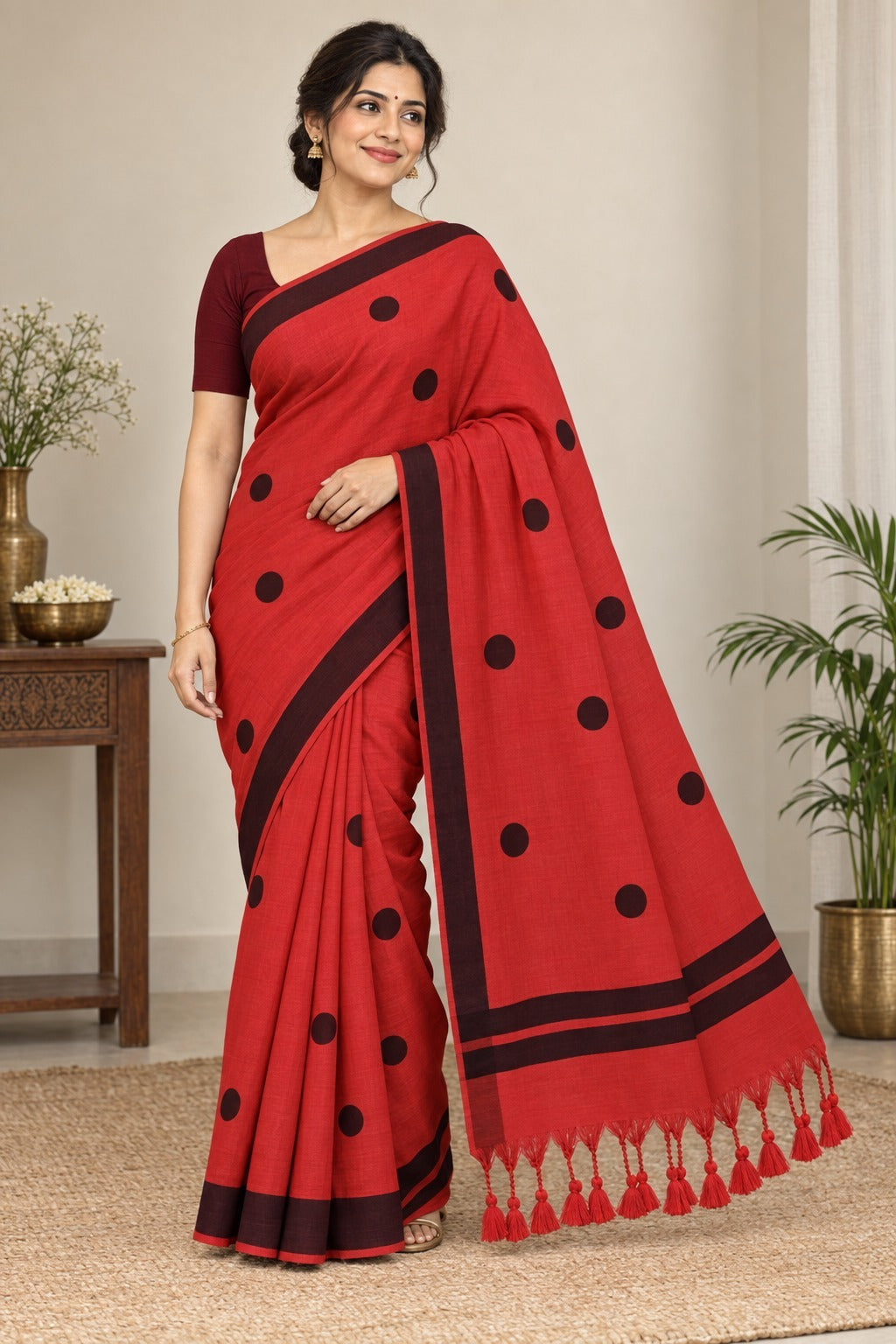 Lola Collections – Premium Ball Print Khadi Cotton Saree