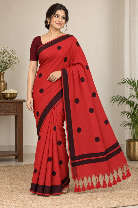 Lola Collections – Premium Ball Print Khadi Cotton Saree