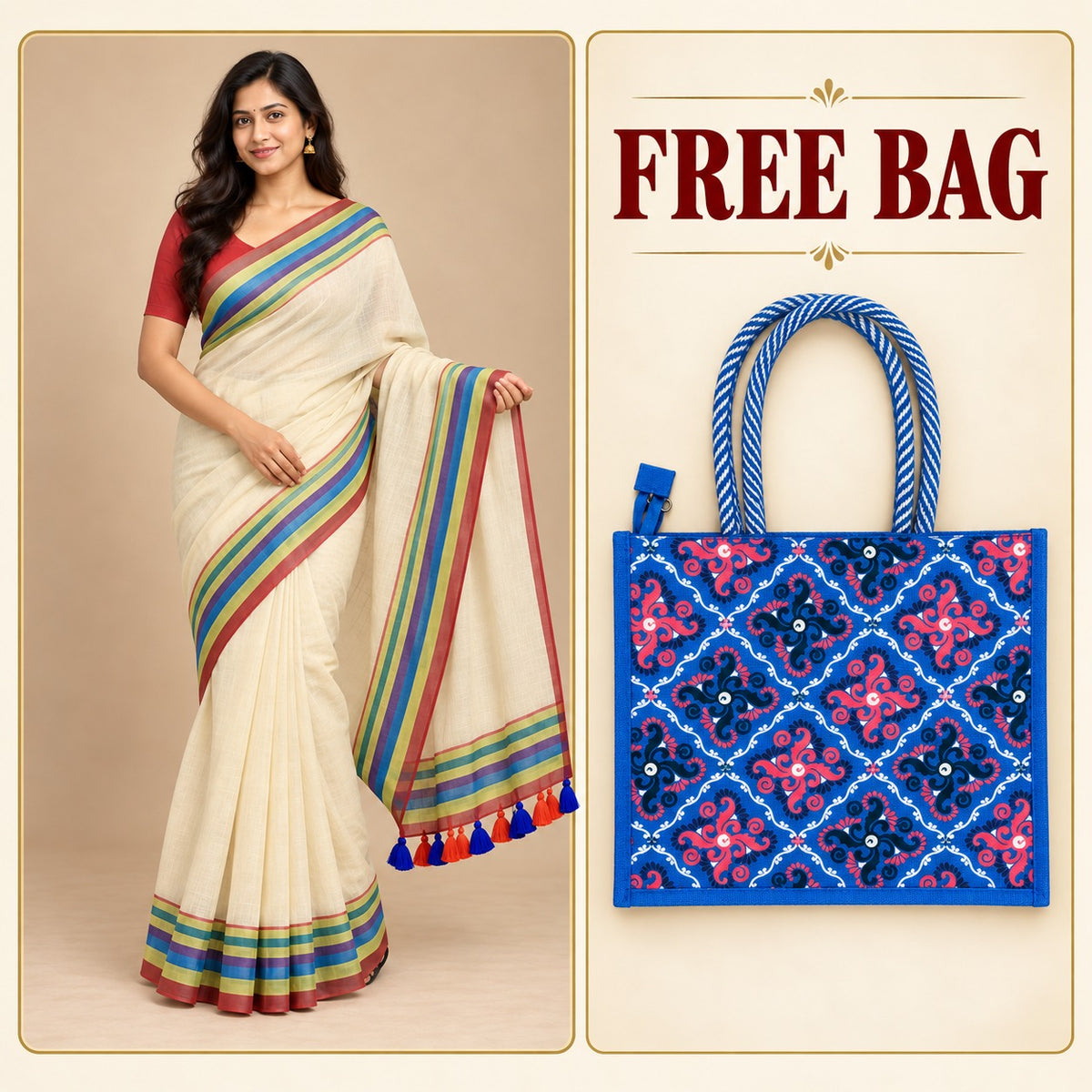 Lola Collections – Premium Pure Kaadhi Mulmul Cotton Saree*