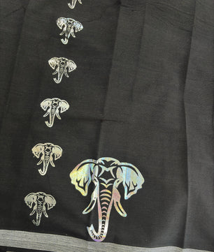 Garjanam  2.0- Black Single Dhothi/Mundu silver