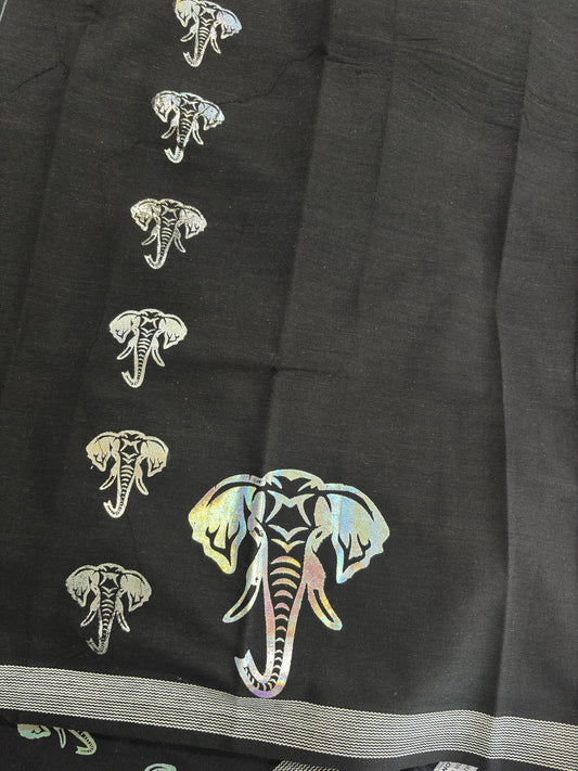 Garjanam  2.0- Black Single Dhothi/Mundu silver