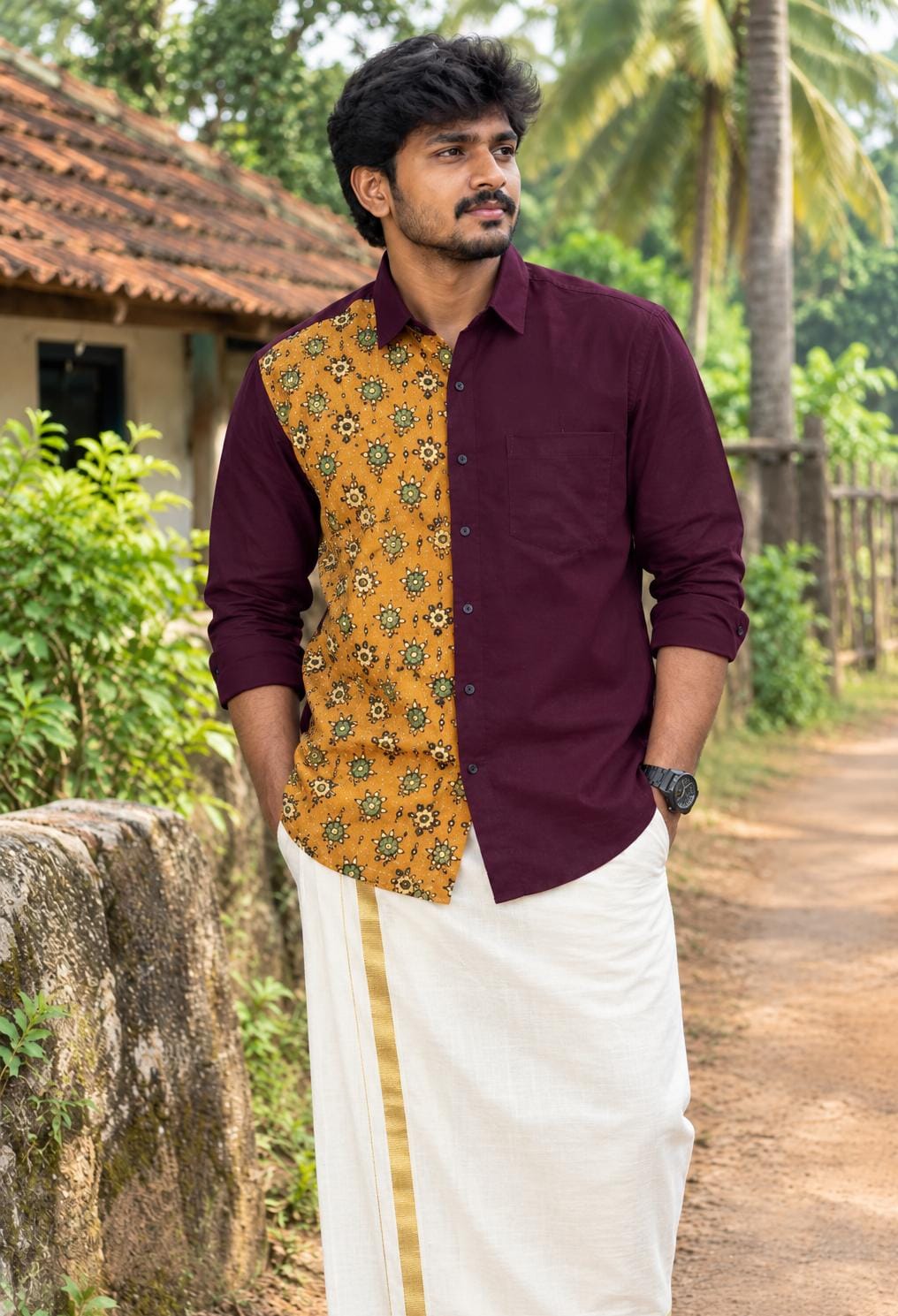 Premium Cotton Azrakh Shirt with Mundu Combo