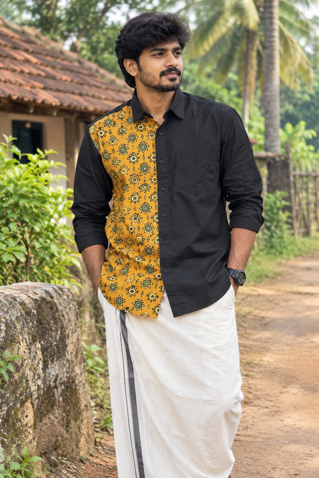 Premium Cotton Azrakh Shirt with Mundu Combo