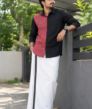 Premium Cotton Azrakh Shirt with Mundu Combo